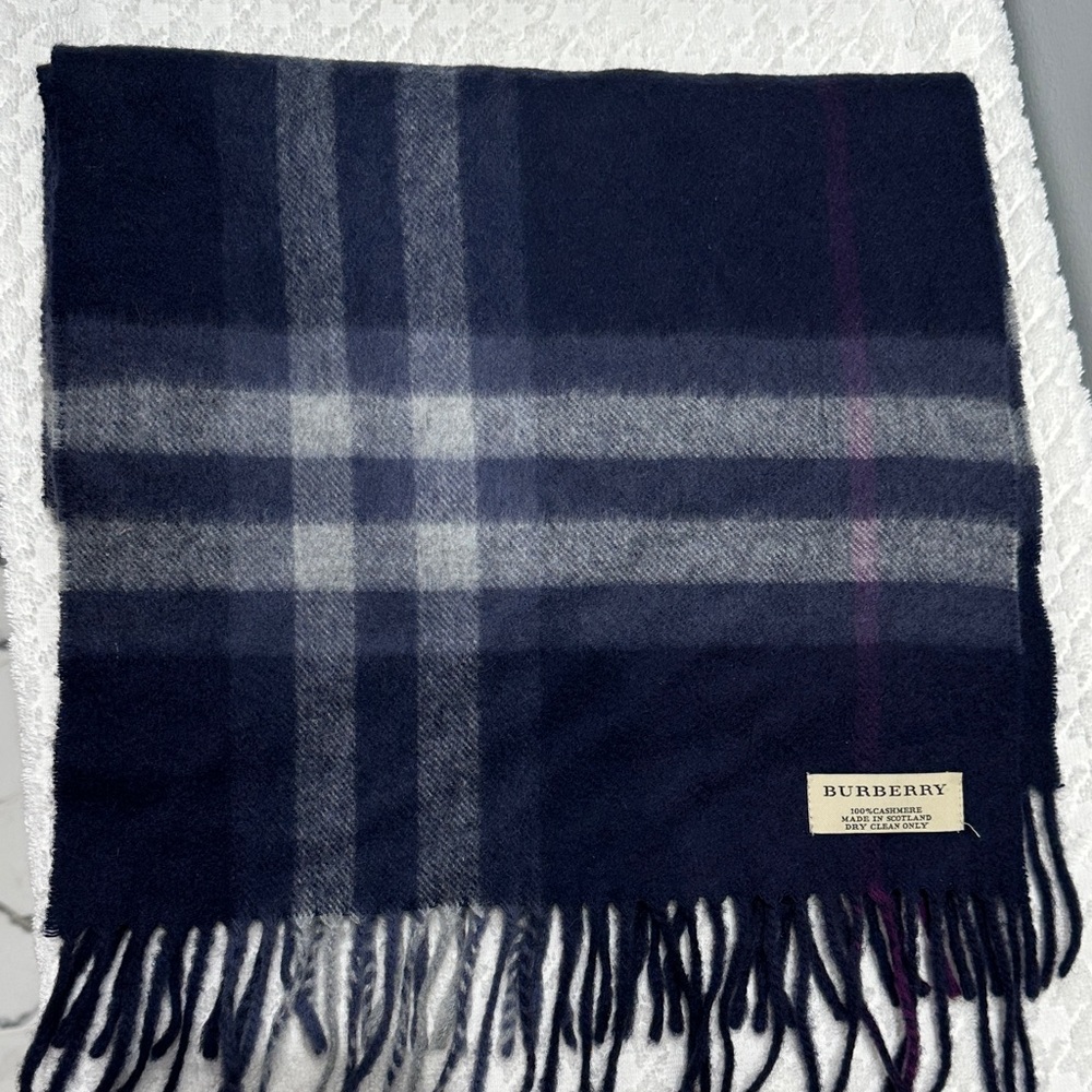 Burberry Men's Dark Blue Plaid Scarf